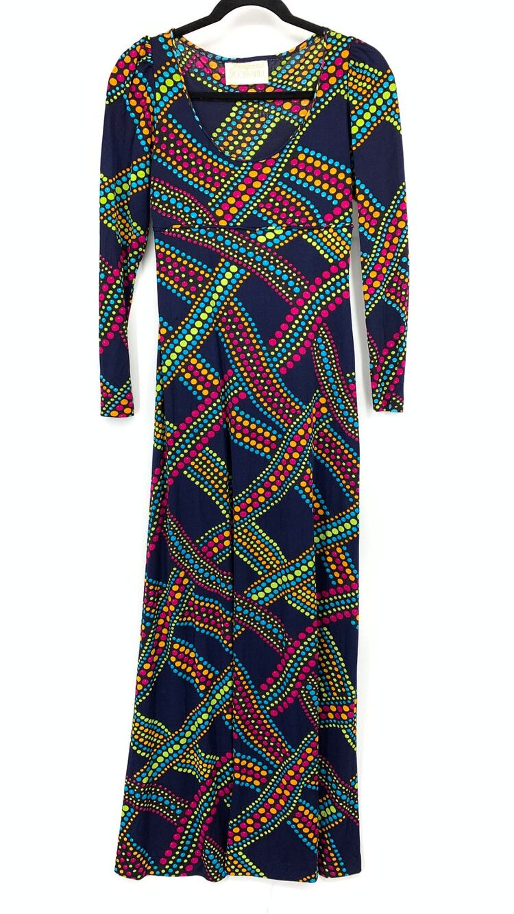 VTG Loungewear By Gossard Lounge Maxi Dress Womens Sz Small Blue Multicolor Dot